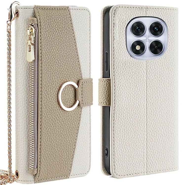 Étui Portefeuille pour Xiaomi Redmi Note 14 Pro 5G / 14 Pro+ 5G / Poco X7 5G Housse de Téléphone en Cuir avec Miroir / Bandoulière - Blanc