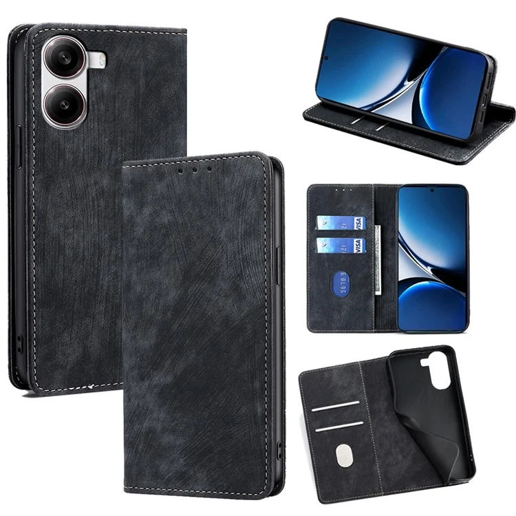For Xiaomi Redmi Turbo 4 5G  /  Poco X7 Pro 5G Case RFID Blocking Wallet Leather Phone Cover - Black