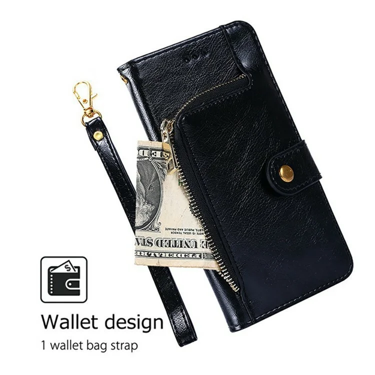For Xiaomi Redmi Turbo 4 5G / Poco X7 Pro 5G Case Zipper Pocket PU Leather Wallet Flip Phone Cover - Black