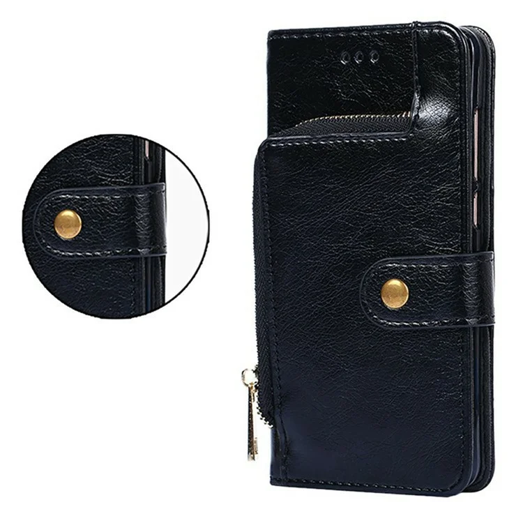 For Xiaomi Redmi Turbo 4 5G / Poco X7 Pro 5G Case Zipper Pocket PU Leather Wallet Flip Phone Cover - Black