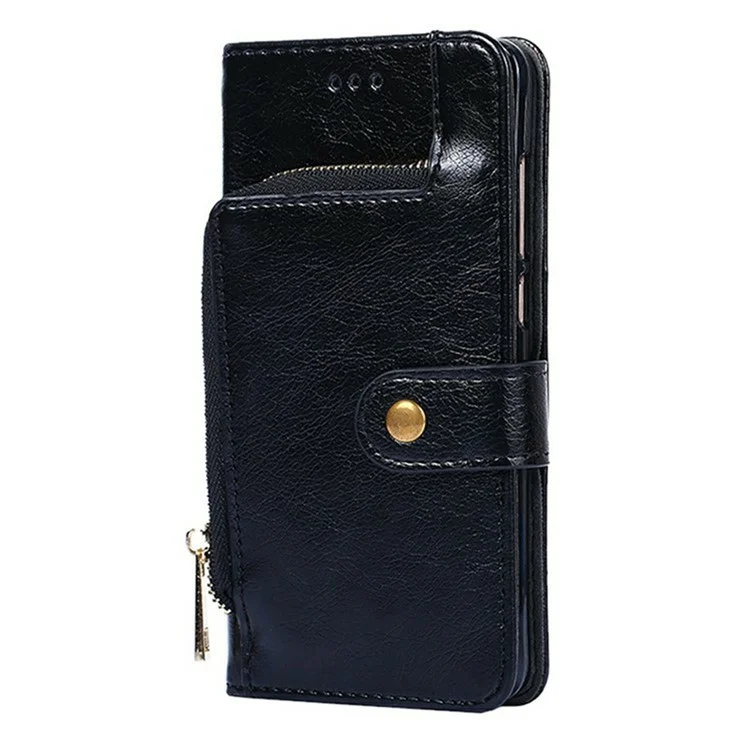For Xiaomi Redmi Turbo 4 5G / Poco X7 Pro 5G Case Zipper Pocket PU Leather Wallet Flip Phone Cover - Black