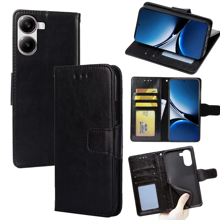 For Xiaomi Poco X7 Pro 5G  /  Redmi Turbo 4 5G Case Wallet PU Leather + TPU Folding Stand Phone Cover - Black