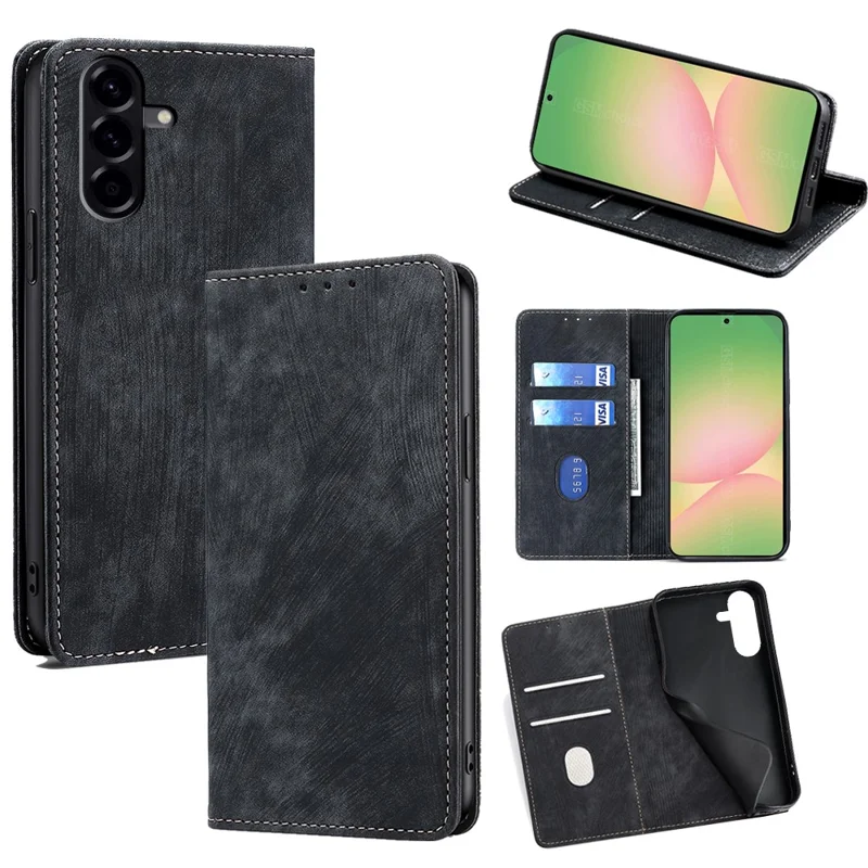 Zakelijke portemonnee hoesje voor Samsung Galaxy A56 5G met RFID-blokkering in leer - Zwart