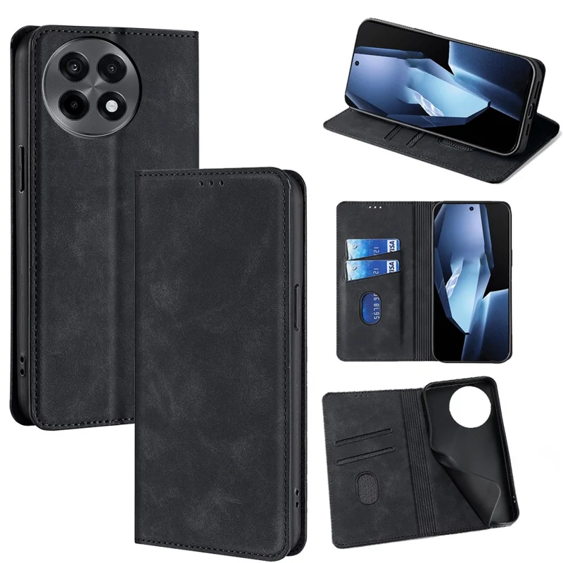 Cover per OnePlus Ace 5 Pro 5G / Ace 5 5G con Porta Carte Custodia in Pelle PU con Chiusura Magnetica - Nero
