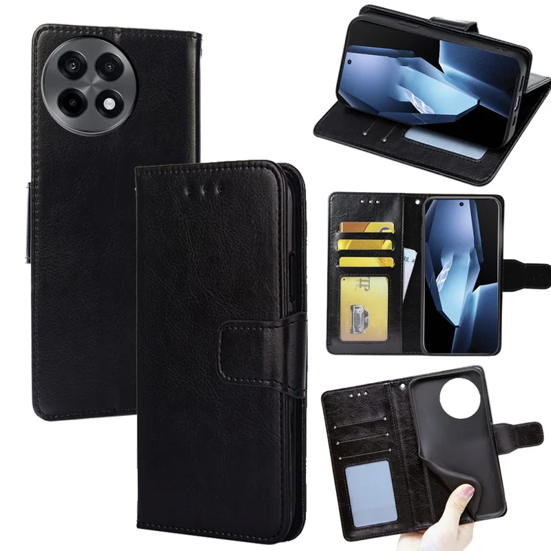 Cover a portafoglio per OnePlus Ace 5 Pro 5G / Ace 5 5G in pelle PU + TPU con supporto pieghevole - Nero