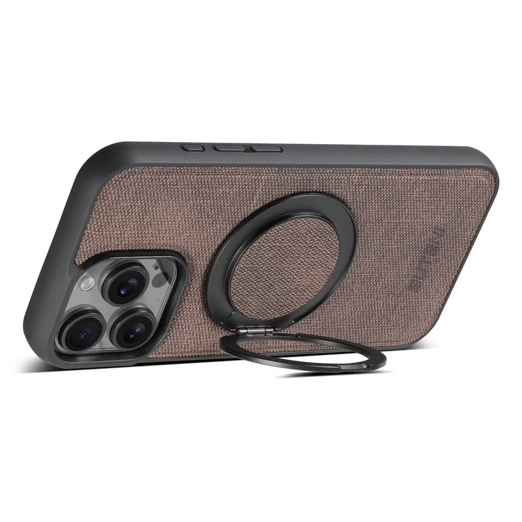 SUTENI G3 For iPhone 14 Pro Max Magnetic Case Rotating Ring Kickstand Jeans Texture PU TPU Phone Back Cover - Brown