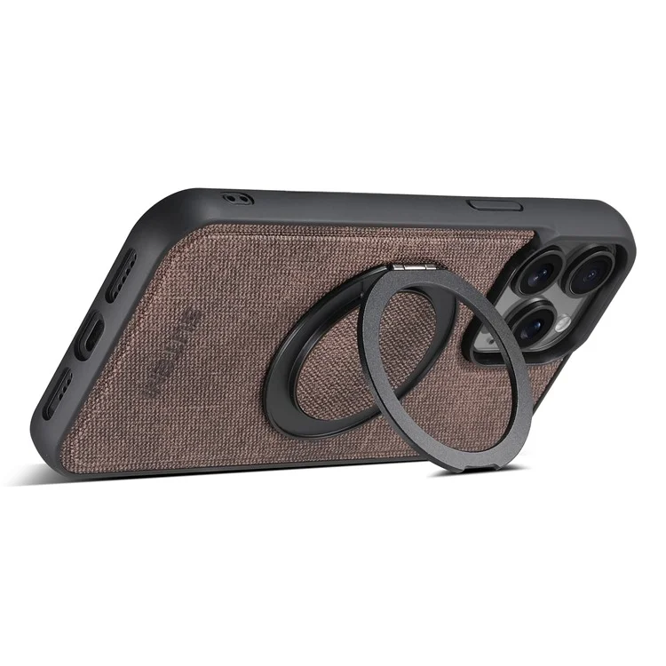 SUTENI G3 For iPhone 14 Pro Max Magnetic Case Rotating Ring Kickstand Jeans Texture PU TPU Phone Back Cover - Brown