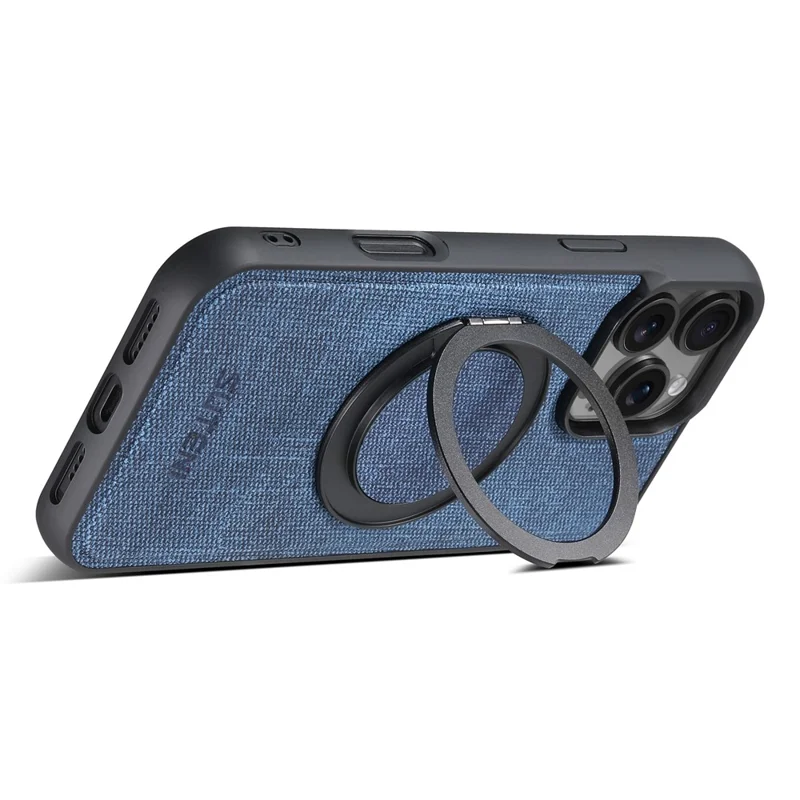 SUTENI G3 For iPhone 16 Pro Magnetic Case Rotating Ring Kickstand Jeans Texture PU TPU Phone Back Cover - Blue