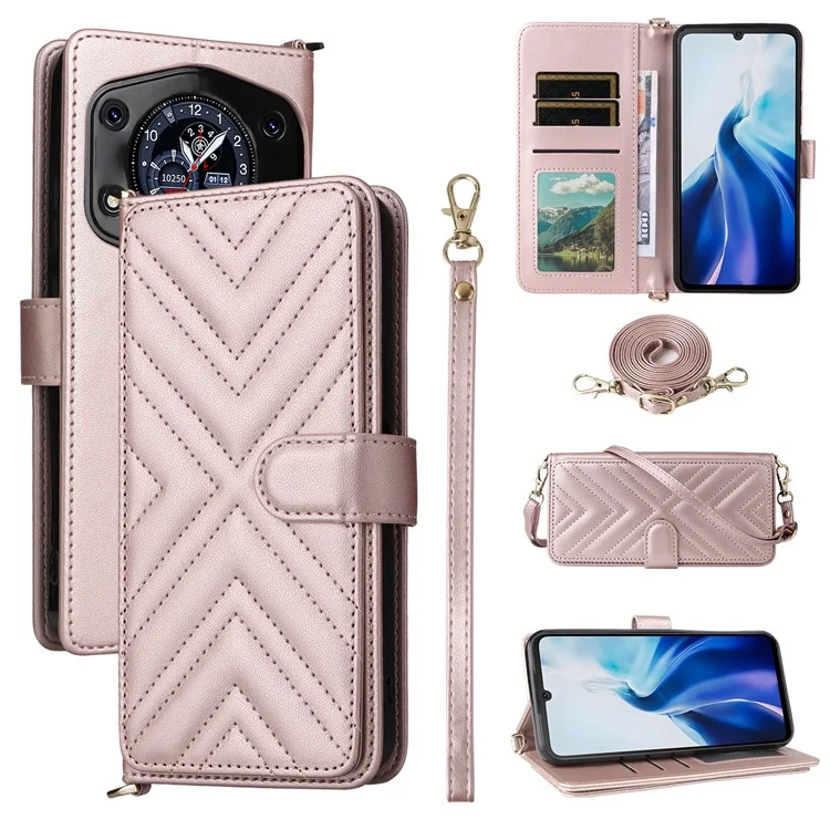 Para Cubot A30 Capa de Carteira com Alça de Ombro / Pulso Capa de Couro para Celular com Suporte - Rosa