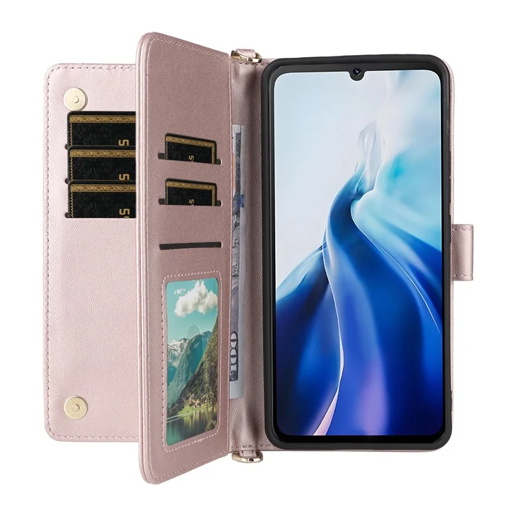 Para Cubot A30 Capa de Carteira com Alça de Ombro / Pulso Capa de Couro para Celular com Suporte - Rosa