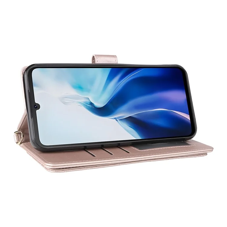 Para Cubot A30 Capa de Carteira com Alça de Ombro / Pulso Capa de Couro para Celular com Suporte - Rosa