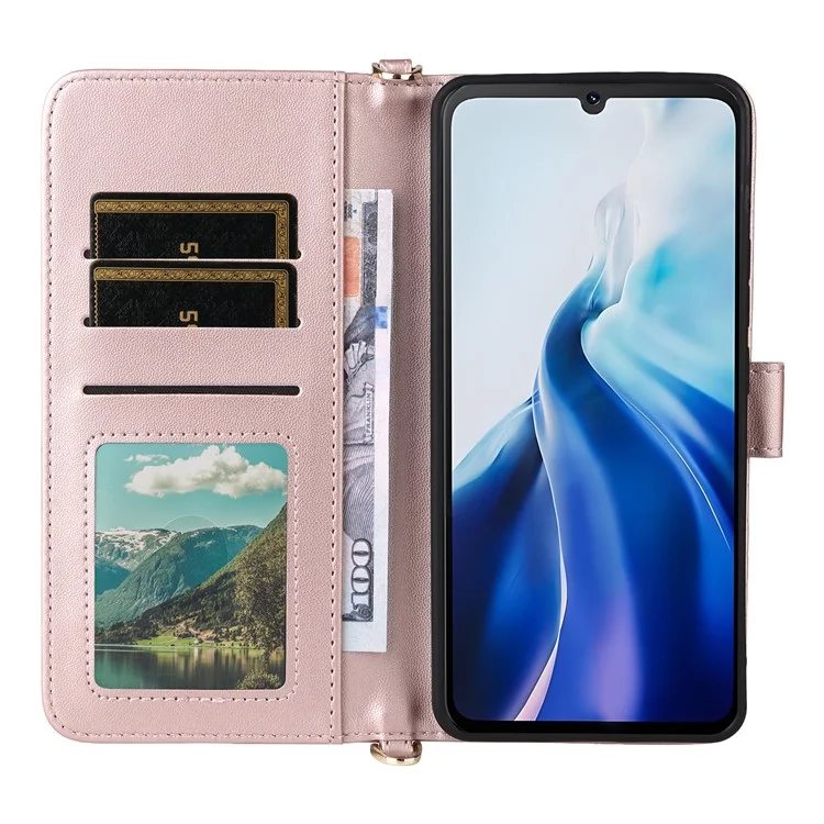Para Cubot A30 Capa de Carteira com Alça de Ombro / Pulso Capa de Couro para Celular com Suporte - Rosa