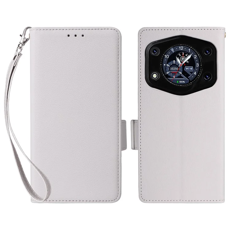 Capa para Cubot A30 com Alça de Pulso Textura de Couro Sintético Carteira para Celular - Branco