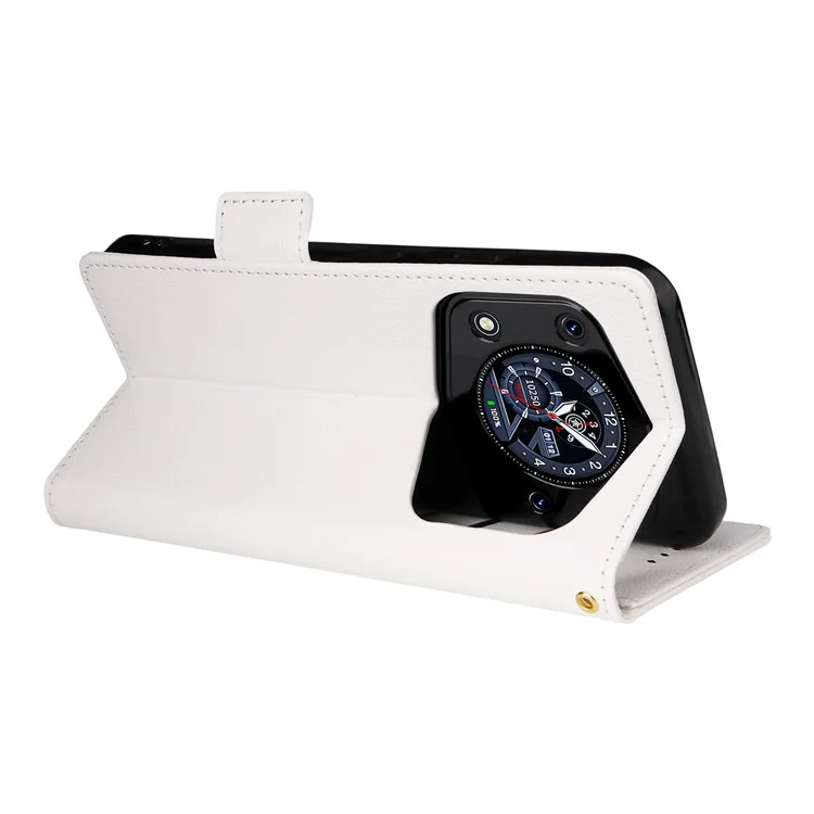 Capa para Cubot A30 com Alça de Pulso Textura de Couro Sintético Carteira para Celular - Branco