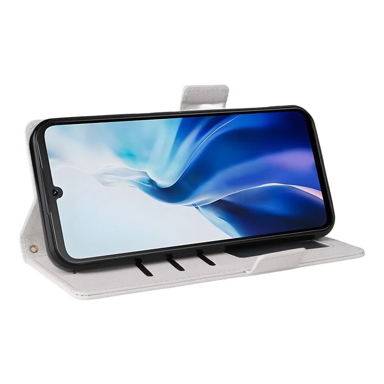 Capa para Cubot A30 com Alça de Pulso Textura de Couro Sintético Carteira para Celular - Branco