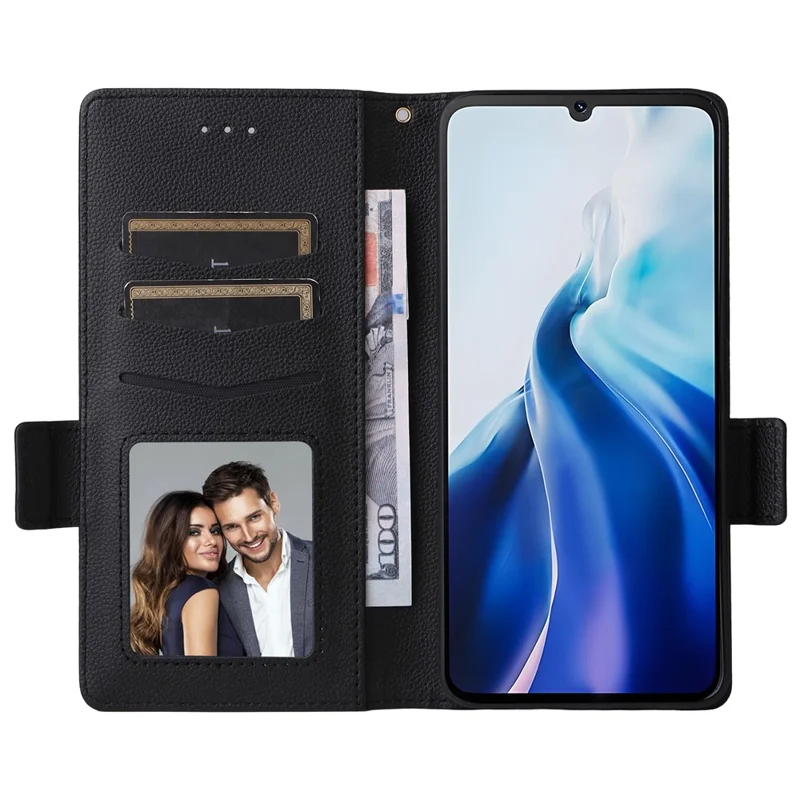 For Cubot A30 Case with Wrist Strap Litchi Texture PU Leather Wallet Phone Cover - Black