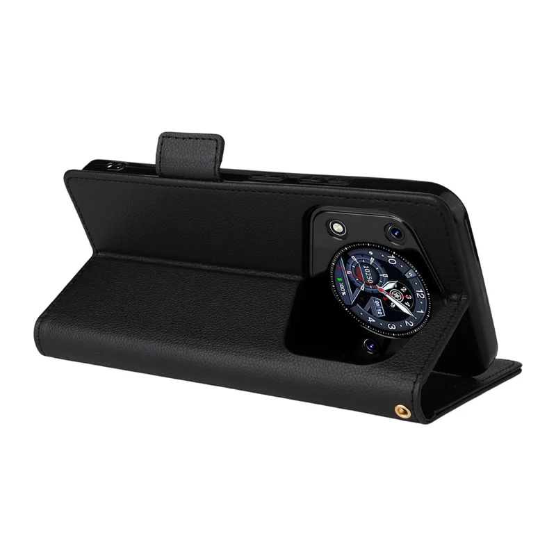 For Cubot A30 Case with Wrist Strap Litchi Texture PU Leather Wallet Phone Cover - Black