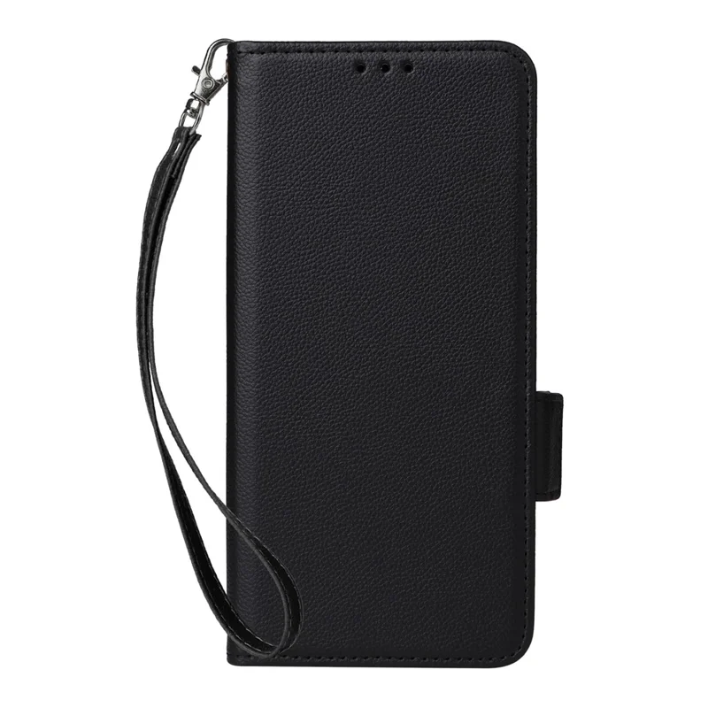 For Cubot A30 Case with Wrist Strap Litchi Texture PU Leather Wallet Phone Cover - Black