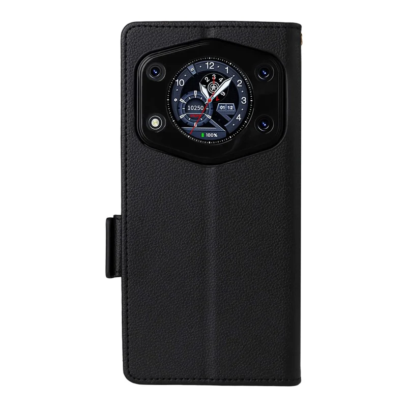 For Cubot A30 Case with Wrist Strap Litchi Texture PU Leather Wallet Phone Cover - Black