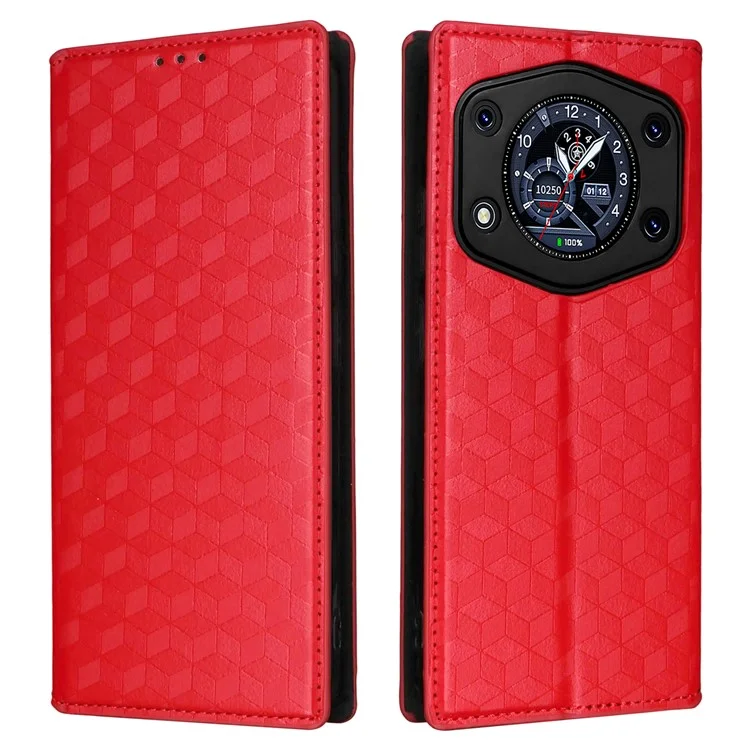 Para Cubot A30 Capa Carteira de Couro com Padrão de Losango - Vermelho