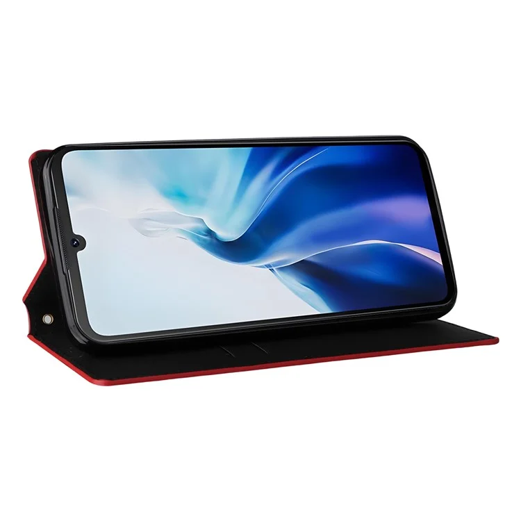 Para Cubot A30 Capa Carteira de Couro com Padrão de Losango - Vermelho