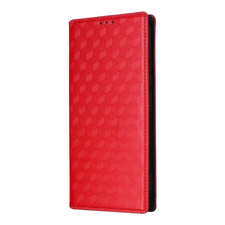 Para Cubot A30 Capa Carteira de Couro com Padrão de Losango - Vermelho
