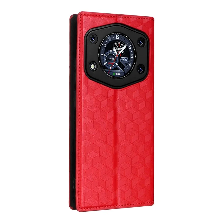 Para Cubot A30 Capa Carteira de Couro com Padrão de Losango - Vermelho