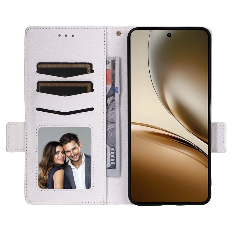 For Realme Neo7x 5G  /  P3 5G Case with Wrist Strap Litchi Texture PU Leather Wallet Phone Cover - White