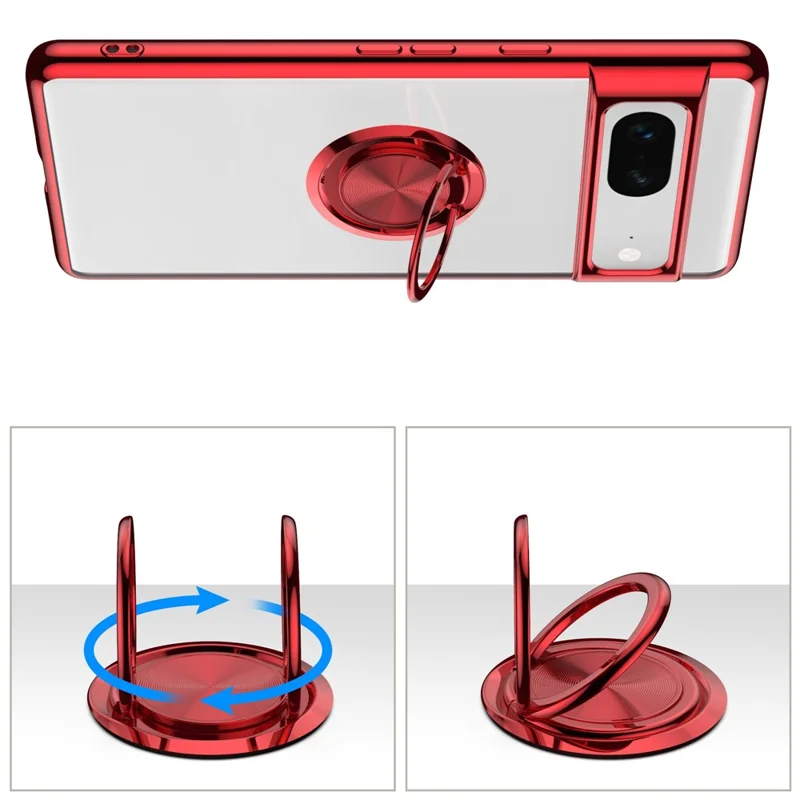 For Google Pixel 7 5G Electroplating TPU Phone Case Rotary Ring Holder Kickstand Transparent Back Cover - Black