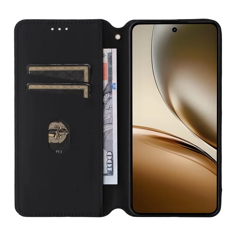 For Realme Neo7x 5G  /  P3 5G Case Wallet Rhombus Imprinted Leather Phone Cover - Black