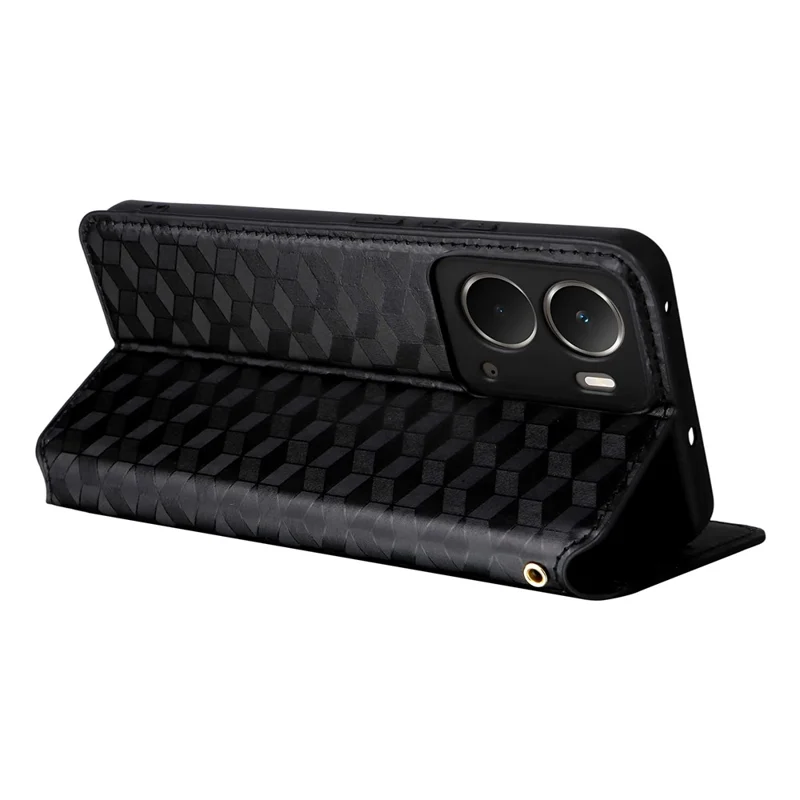 For Realme Neo7x 5G  /  P3 5G Case Wallet Rhombus Imprinted Leather Phone Cover - Black