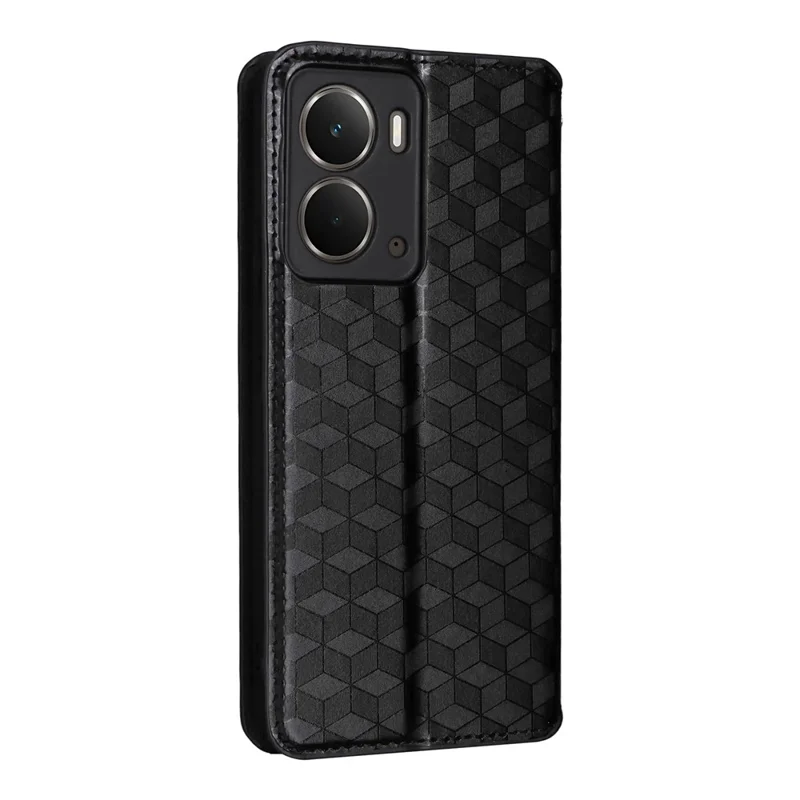For Realme Neo7x 5G  /  P3 5G Case Wallet Rhombus Imprinted Leather Phone Cover - Black