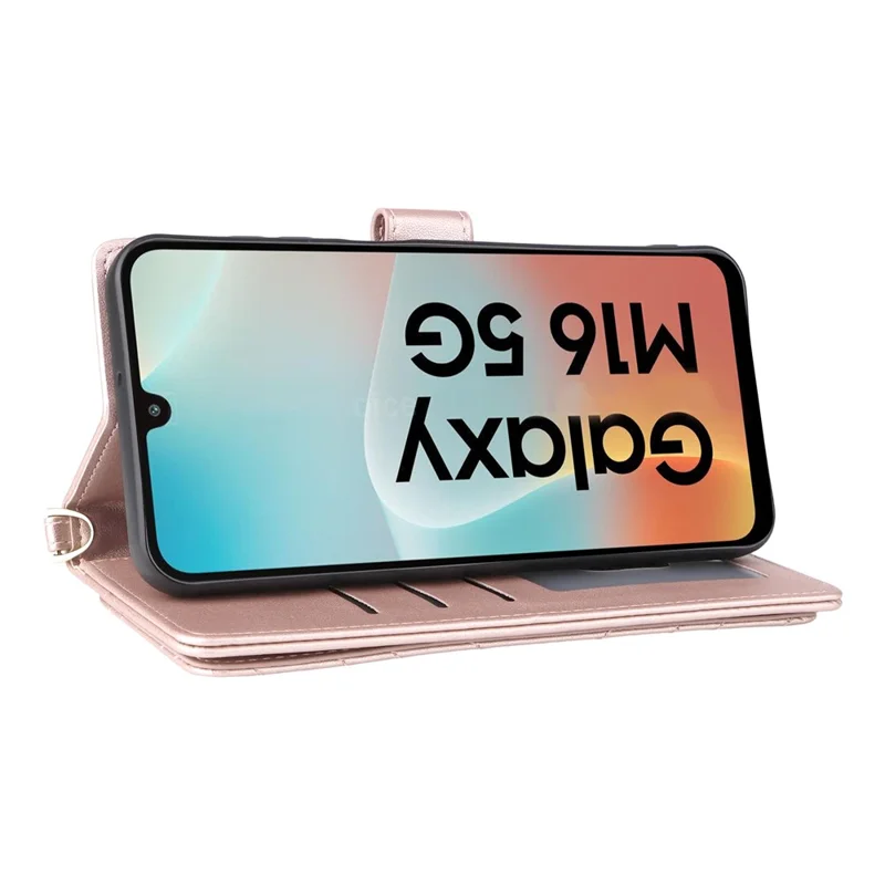 Cover a portafoglio per Samsung Galaxy M16 5G / F16 5G con cinghia a tracolla/polso, in pelle, con supporto - Rosa