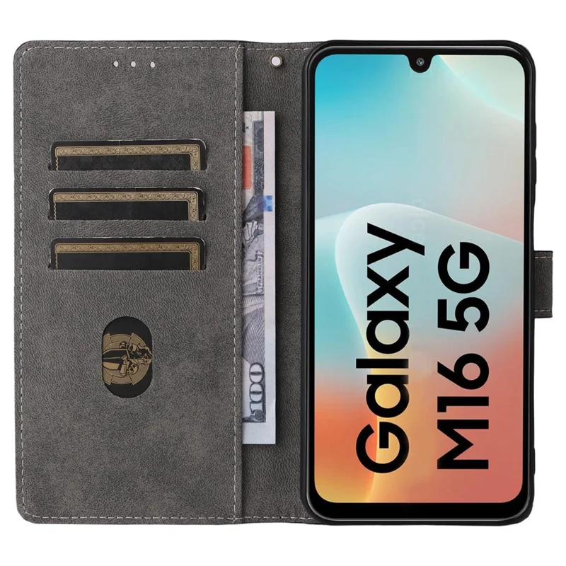 Funda tipo cartera para Samsung Galaxy M16 5G / F16 5G con bloqueo RFID, cubierta de cuero sintético con soporte y correa - Negro