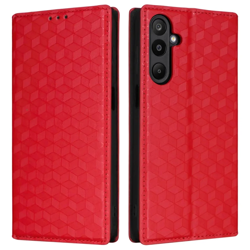 For Samsung Galaxy M16 5G  /  F16 5G Case Wallet Rhombus Imprinted Leather Phone Cover - Red