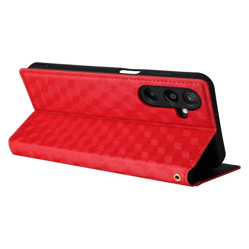 For Samsung Galaxy M16 5G  /  F16 5G Case Wallet Rhombus Imprinted Leather Phone Cover - Red