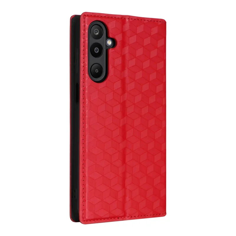 For Samsung Galaxy M16 5G  /  F16 5G Case Wallet Rhombus Imprinted Leather Phone Cover - Red