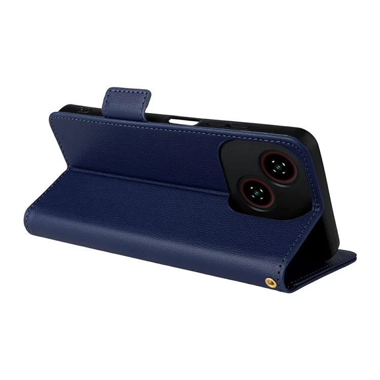 For ZTE Blade A35e (Z2466) Case with Wrist Strap Litchi Texture PU Leather Wallet Phone Cover - Dark Blue