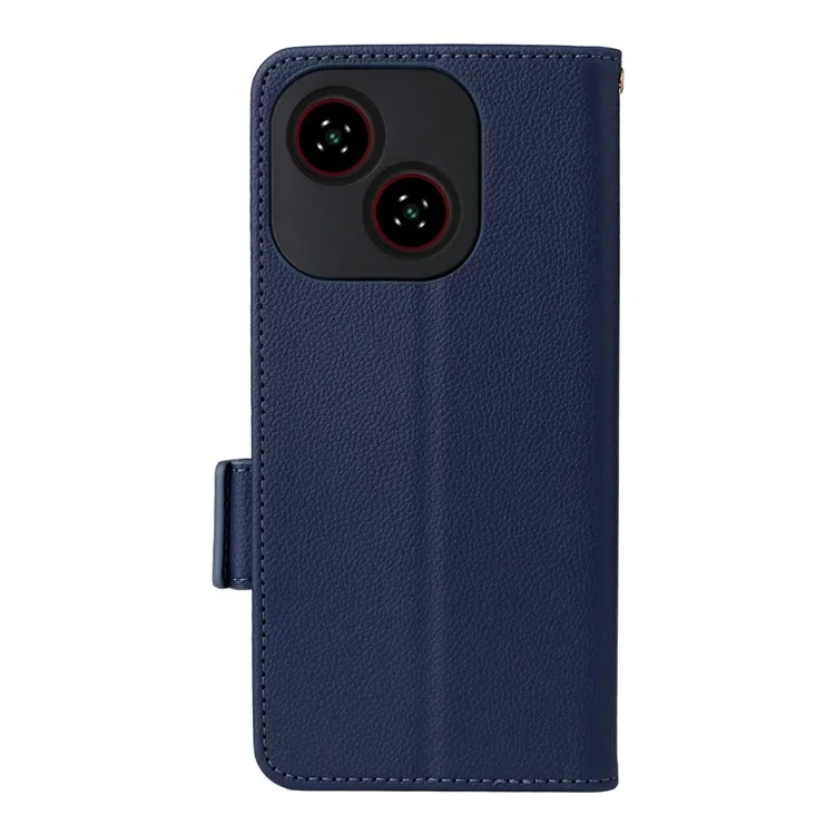 For ZTE Blade A35e (Z2466) Case with Wrist Strap Litchi Texture PU Leather Wallet Phone Cover - Dark Blue