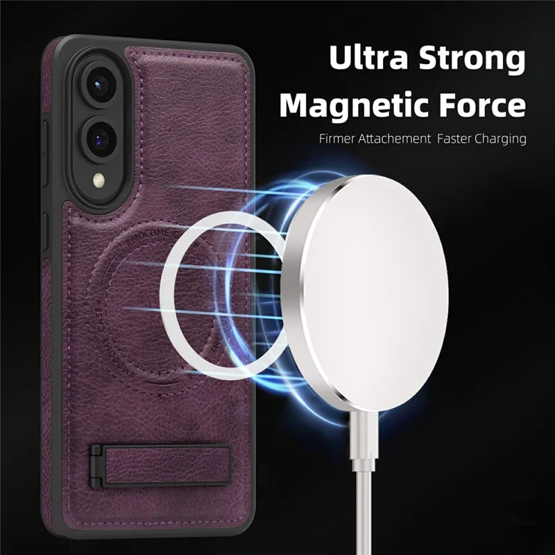 Capa Compatível com Samsung Galaxy S25 Edge com Suporte MagSafe e Cobertura de Celular de Couro - Roxo Escuro