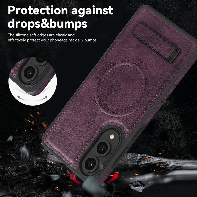 Capa Compatível com Samsung Galaxy S25 Edge com Suporte MagSafe e Cobertura de Celular de Couro - Roxo Escuro