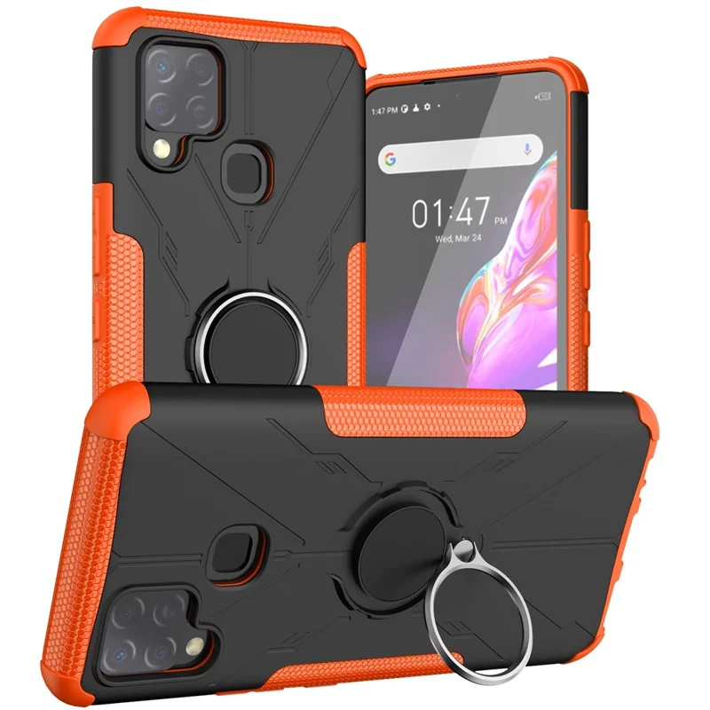 Многослойный Защитный Чехол Для Телефона Для Infinix Hot 10s, Ring Kickstend PC + TPU 2-в-1. - Апельсин