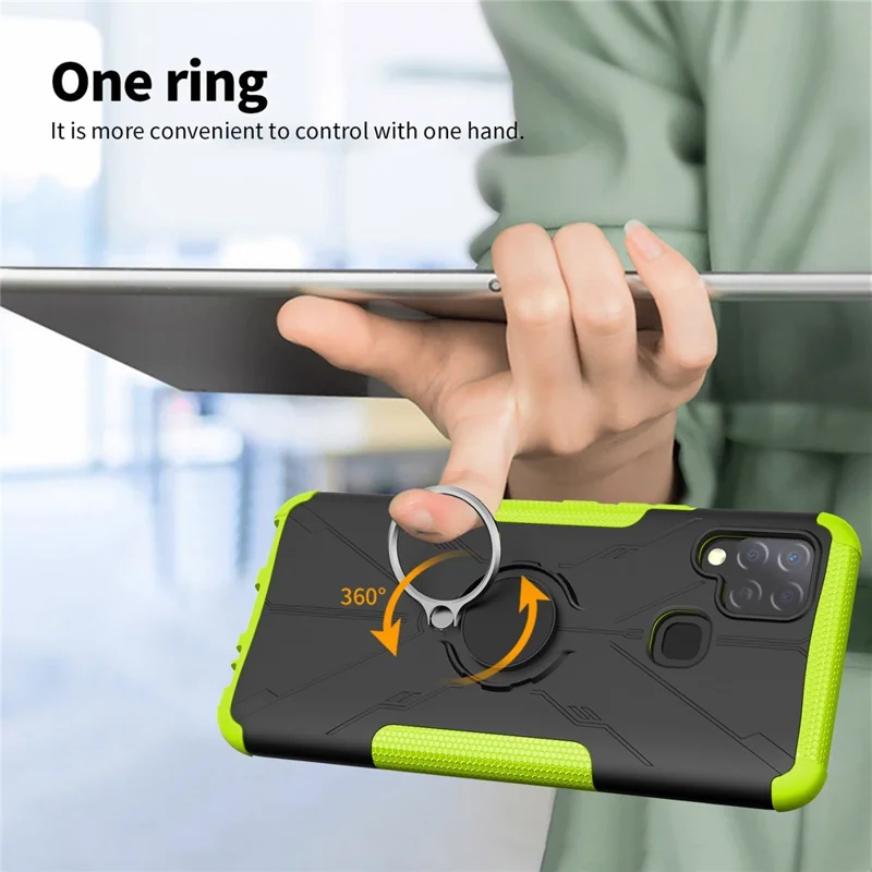 Многослойный Защитный Чехол Для Телефона Для Infinix Hot 10s, Ring Kickstend PC + TPU 2-в-1. - Апельсин