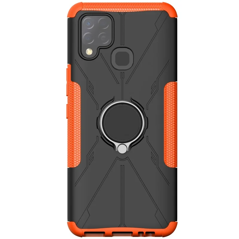 Многослойный Защитный Чехол Для Телефона Для Infinix Hot 10s, Ring Kickstend PC + TPU 2-в-1. - Апельсин