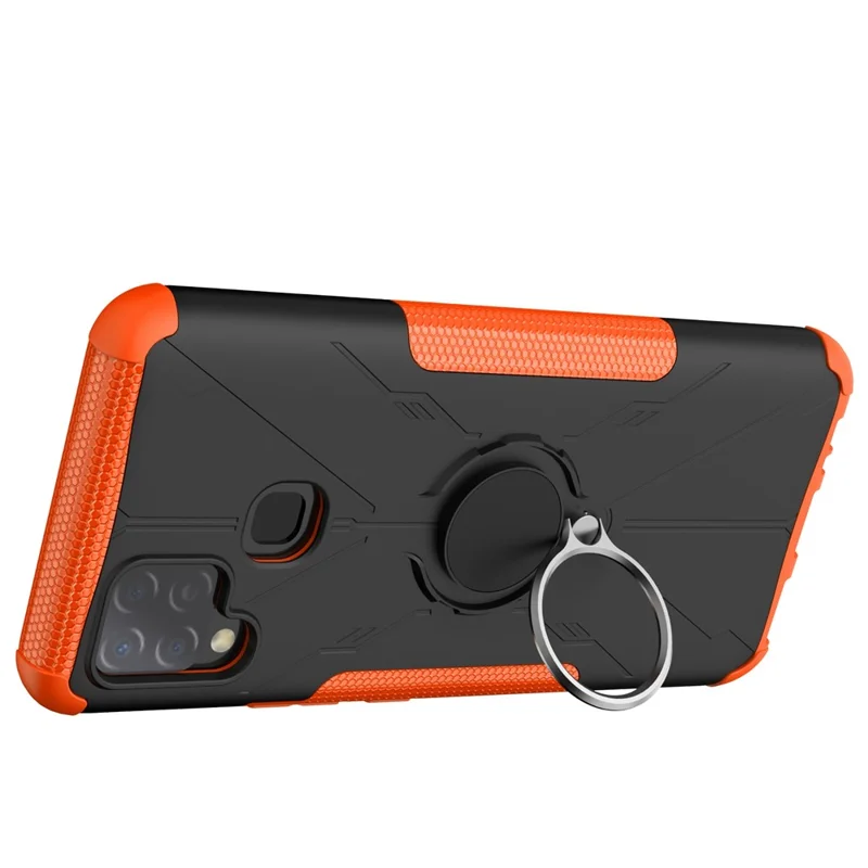 Многослойный Защитный Чехол Для Телефона Для Infinix Hot 10s, Ring Kickstend PC + TPU 2-в-1. - Апельсин