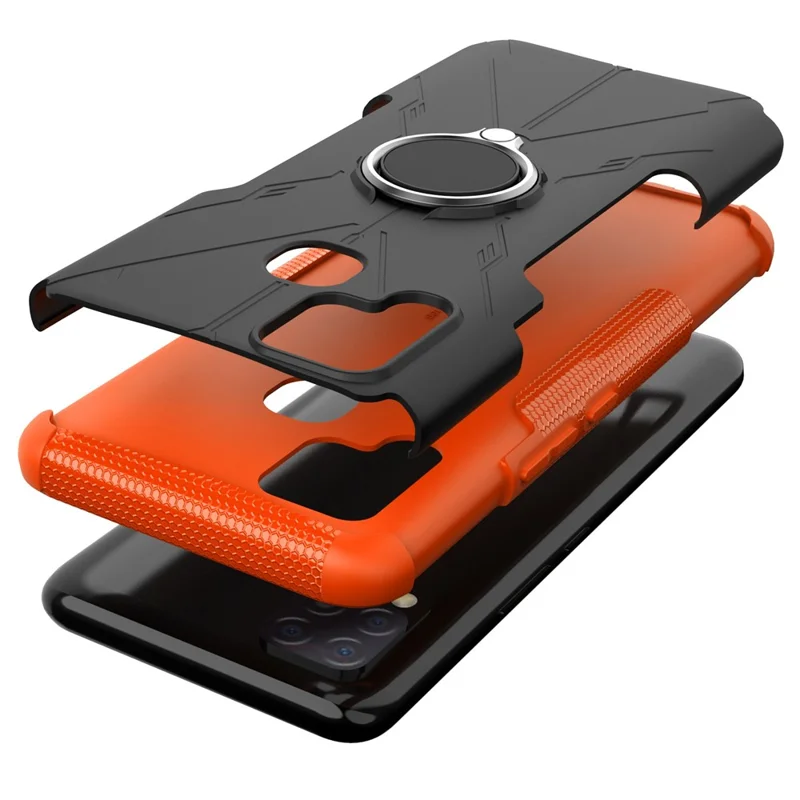 Многослойный Защитный Чехол Для Телефона Для Infinix Hot 10s, Ring Kickstend PC + TPU 2-в-1. - Апельсин