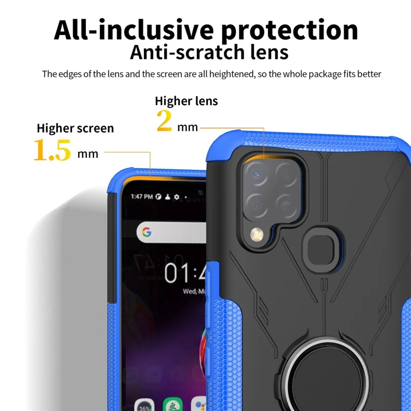 Многослойный Защитный Чехол Для Телефона Для Infinix Hot 10s, Ring Kickstend PC + TPU 2-в-1. - Апельсин
