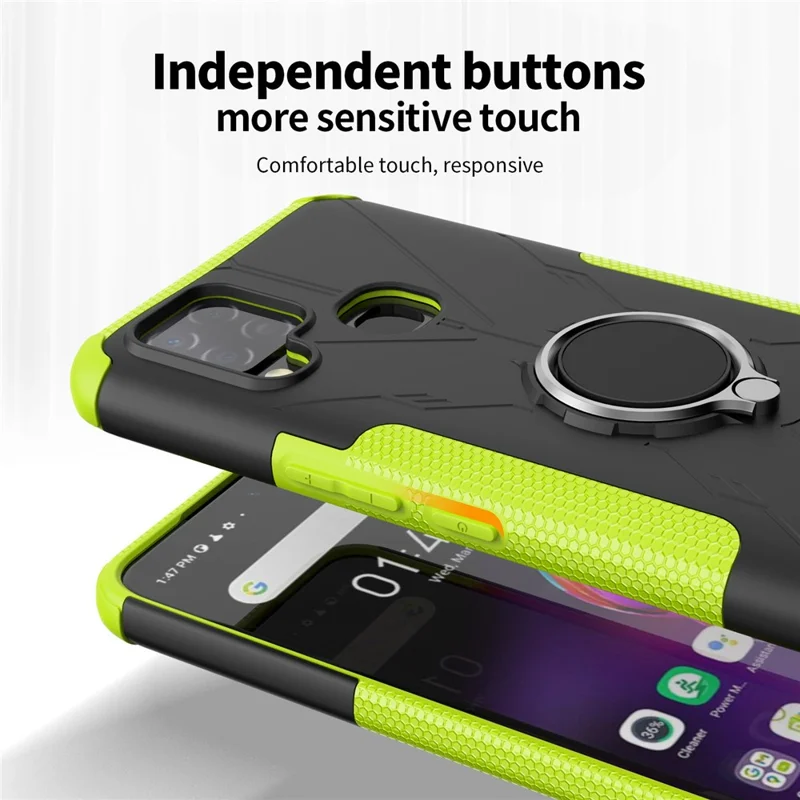 Многослойный Защитный Чехол Для Телефона Для Infinix Hot 10s, Ring Kickstend PC + TPU 2-в-1. - Апельсин