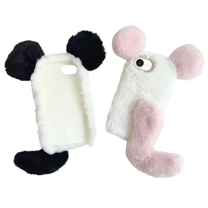 For iPhone 17e / 16e Case Plush Mouse Winter Fluffy TPU Phone Cover - Rose