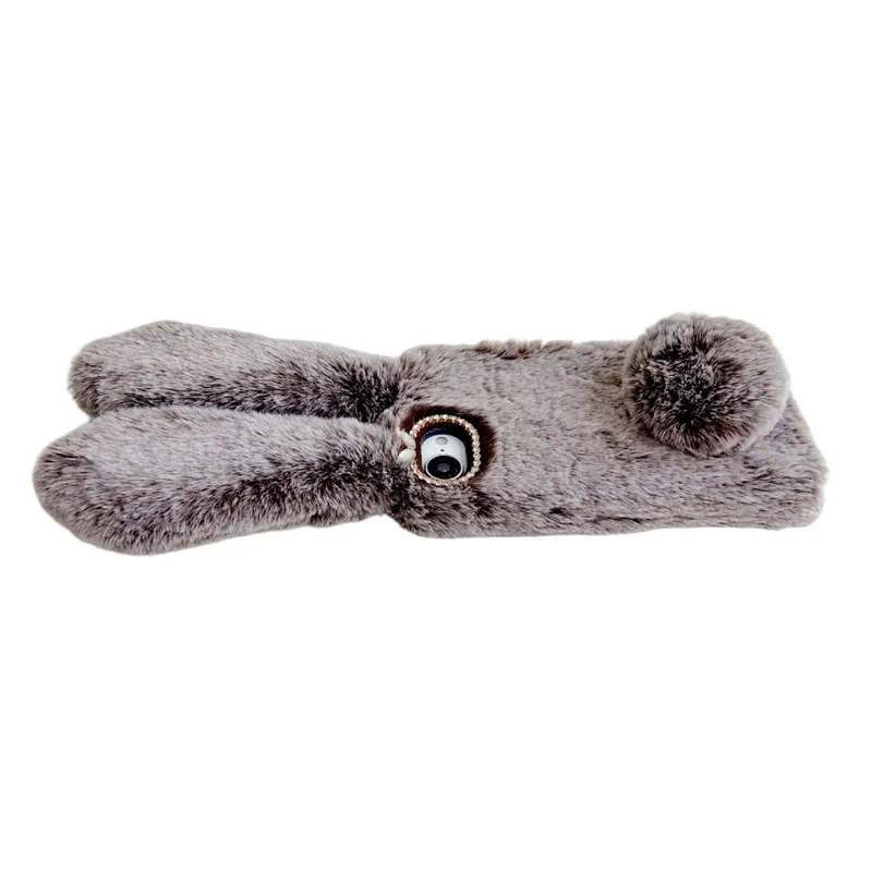 For iPhone 16e Case Plush Cute Bunny Winter Fluffy TPU Phone Cover - Dark Grey